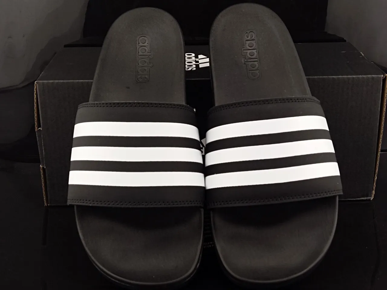 Adidas Slide Black and White Three-Stripe Slippers 5