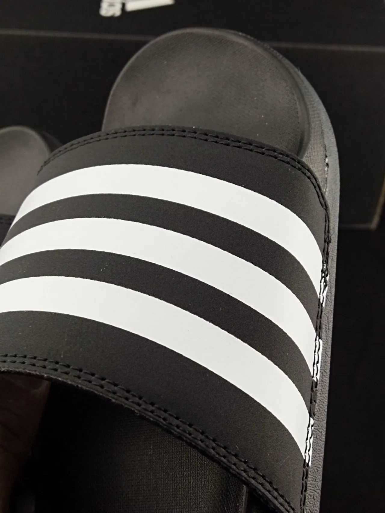 Adidas Slide Black and White Three-Stripe Slippers 6