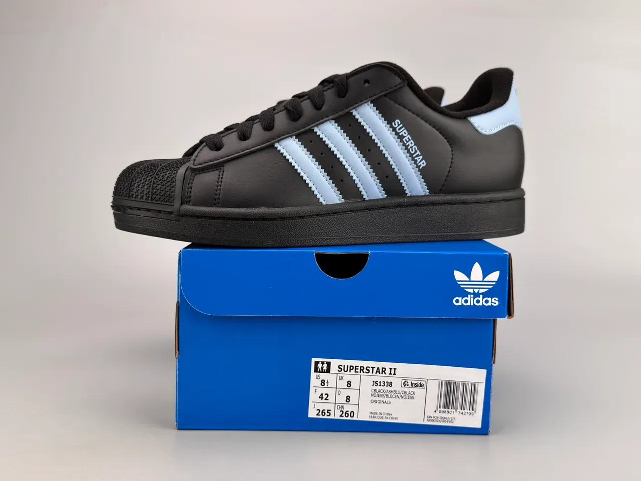 Adidas Superstar Black and Light Blue Lifestyle Sneakers 6
