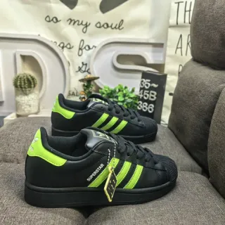 Adidas Superstar Black and Neon Green Lifestyle Sneakers