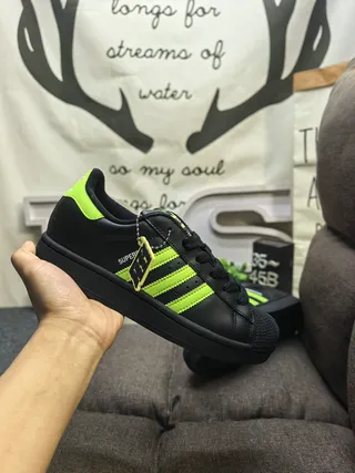 Adidas Superstar Black and Neon Green Lifestyle Sneakers 5