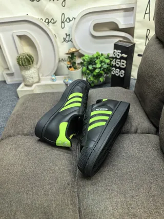 Adidas Superstar Black and Neon Green Lifestyle Sneakers 6