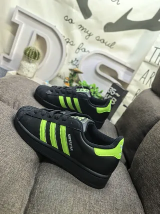 Adidas Superstar Black and Neon Green Lifestyle Sneakers 7