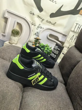 Adidas Superstar Black and Neon Green Lifestyle Sneakers 9