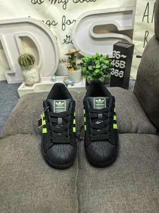 Adidas Superstar Black and Neon Green Lifestyle Sneakers 10