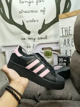 Adidas Superstar Black and Pink Lifestyle Sneakers 5