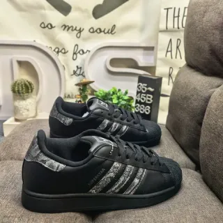 Adidas Superstar Black Snakeskin Stripes Lifestyle Sneakers