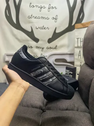 Adidas Superstar Black Snakeskin Stripes Lifestyle Sneakers 5