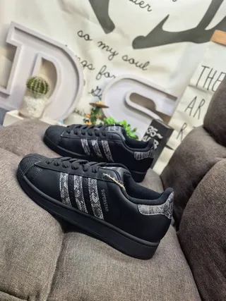 Adidas Superstar Black Snakeskin Stripes Lifestyle Sneakers 7