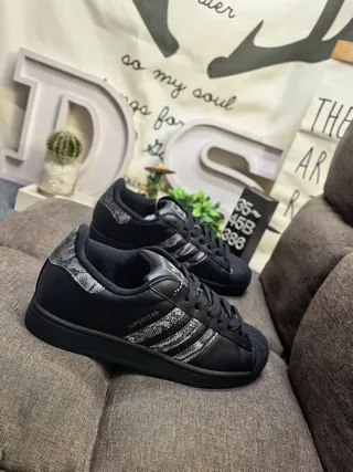 Adidas Superstar Black Snakeskin Stripes Lifestyle Sneakers 9