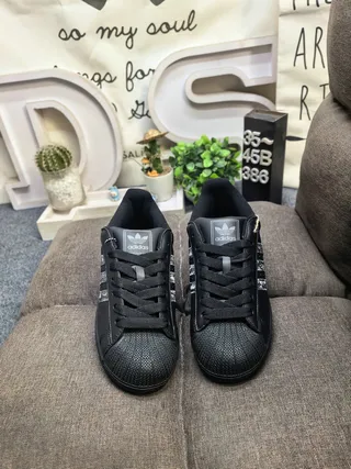 Adidas Superstar Black Snakeskin Stripes Lifestyle Sneakers 10