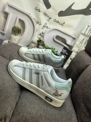 Adidas Superstar Dumbo Collaboration White and Mint Green Lifestyle Sneakers 7
