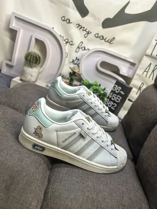 Adidas Superstar Dumbo Collaboration White and Mint Green Lifestyle Sneakers 9