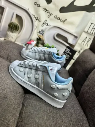 Adidas Superstar Hello Kitty Light Gray Sky Blue Lifestyle Sneakers 7