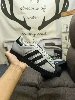 Adidas Superstar Light Gray and Black Lifestyle Sneakers 5