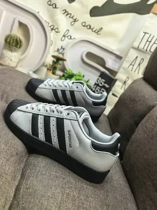 Adidas Superstar Light Gray and Black Lifestyle Sneakers 7