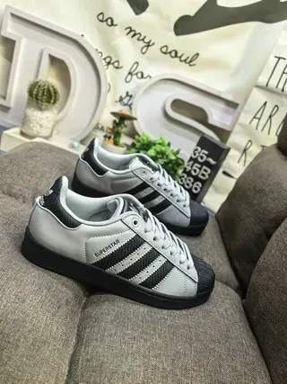 Adidas Superstar Light Gray and Black Lifestyle Sneakers 9