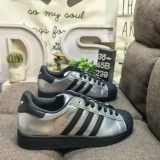 Adidas Superstar Metallic Silver and Black Lifestyle Sneakers