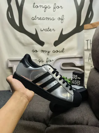 Adidas Superstar Metallic Silver and Black Lifestyle Sneakers 5