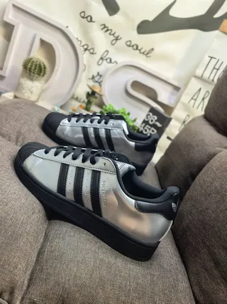 Adidas Superstar Metallic Silver and Black Lifestyle Sneakers 7