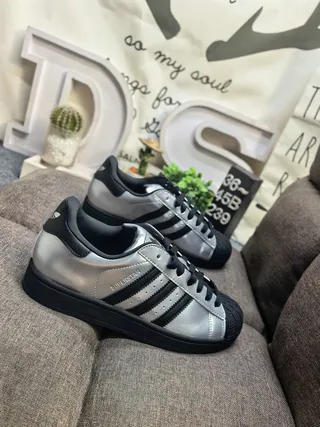 Adidas Superstar Metallic Silver and Black Lifestyle Sneakers 9