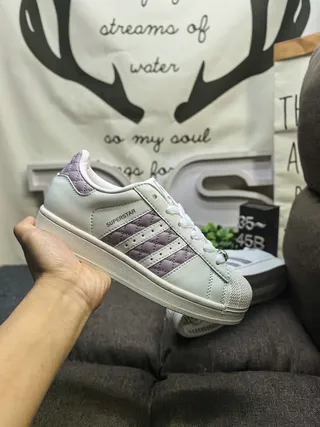 Adidas Superstar Off-White and Lavender Quilted Lifestyle Sneakers 5