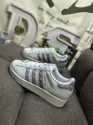 Adidas Superstar Off-White and Lavender Quilted Lifestyle Sneakers 7