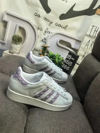 Adidas Superstar Off-White and Lavender Quilted Lifestyle Sneakers 9
