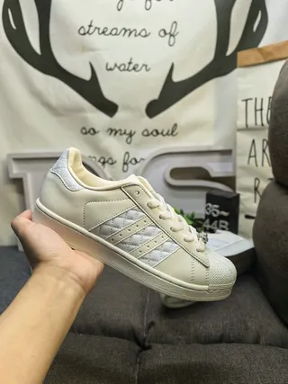 Adidas Superstar Off-White Quilted Stripe Lifestyle Sneakers 5