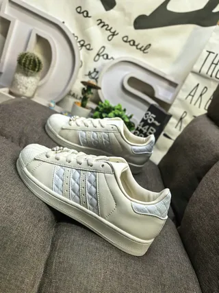 Adidas Superstar Off-White Quilted Stripe Lifestyle Sneakers 7