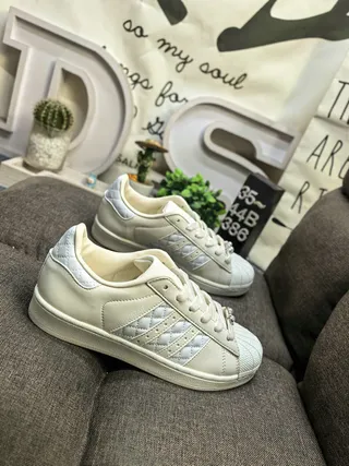 Adidas Superstar Off-White Quilted Stripe Lifestyle Sneakers 9
