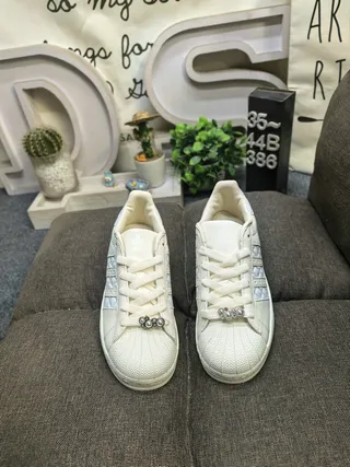 Adidas Superstar Off-White Quilted Stripe Lifestyle Sneakers 10