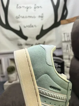 Adidas Superstar Sage Green Suede Shell-Toe Lifestyle Sneakers 3