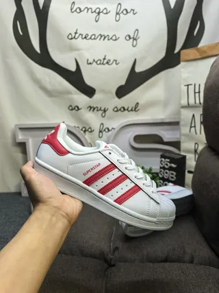 Adidas Superstar White and Red Lifestyle Sneakers 5