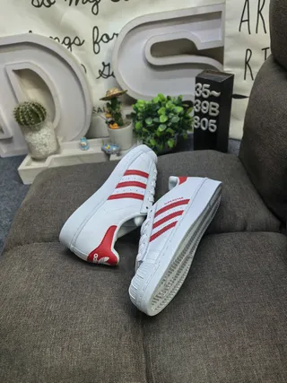 Adidas Superstar White and Red Lifestyle Sneakers 6