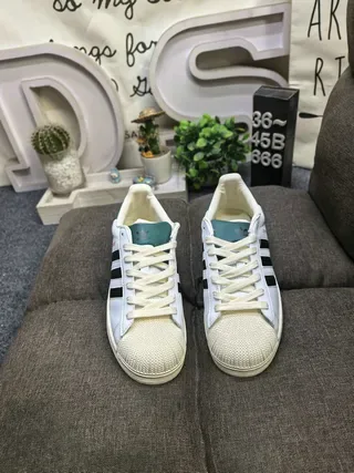 Adidas Superstar White Blue Shell-Toe Three-Stripe Side Panel Lifestyle Sneakers 10