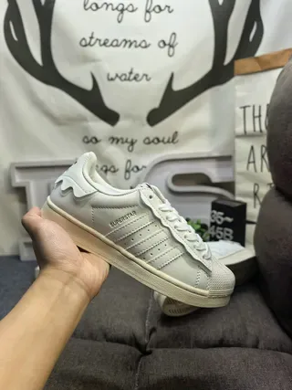 Adidas Superstar White Green Shell Toe Wavy Heel Overlay Lifestyle Sneakers 5