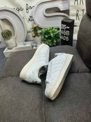 Adidas Superstar White Green Shell Toe Wavy Heel Overlay Lifestyle Sneakers 6