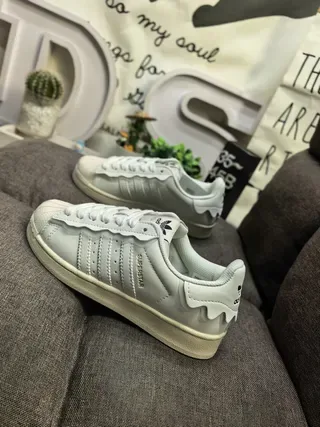 Adidas Superstar White Green Shell Toe Wavy Heel Overlay Lifestyle Sneakers 7