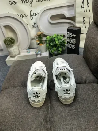 Adidas Superstar White Green Shell Toe Wavy Heel Overlay Lifestyle Sneakers 8