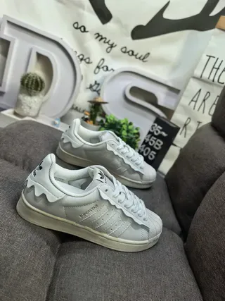 Adidas Superstar White Green Shell Toe Wavy Heel Overlay Lifestyle Sneakers 9