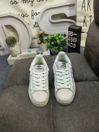Adidas Superstar White Green Shell Toe Wavy Heel Overlay Lifestyle Sneakers 10