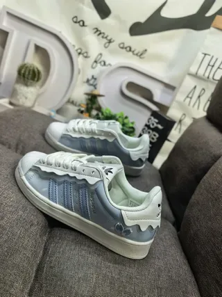 Adidas Superstar White Green Shell Toe Wavy Heel Overlay Lifestyle Sneakers 17