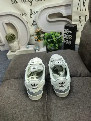 Adidas Superstar White Green Shell Toe Wavy Heel Overlay Lifestyle Sneakers 18