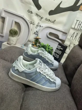 Adidas Superstar White Green Shell Toe Wavy Heel Overlay Lifestyle Sneakers 19