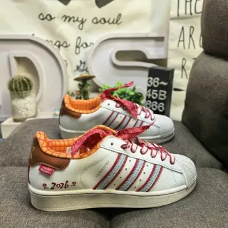 Adidas Superstar White Red Blue Orange Checkered Lifestyle Sneakers