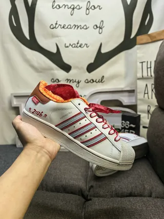 Adidas Superstar White Red Blue Orange Checkered Lifestyle Sneakers 5