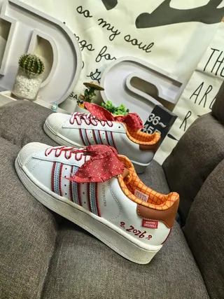 Adidas Superstar White Red Blue Orange Checkered Lifestyle Sneakers 7