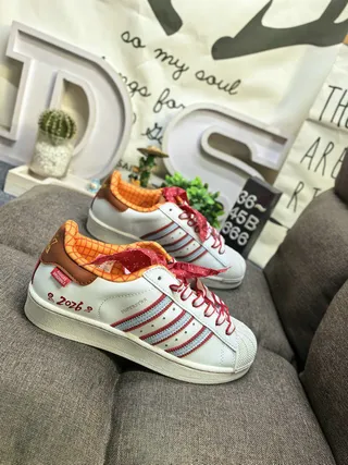 Adidas Superstar White Red Blue Orange Checkered Lifestyle Sneakers 9
