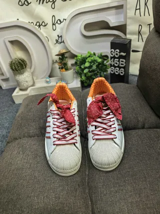 Adidas Superstar White Red Blue Orange Checkered Lifestyle Sneakers 10
